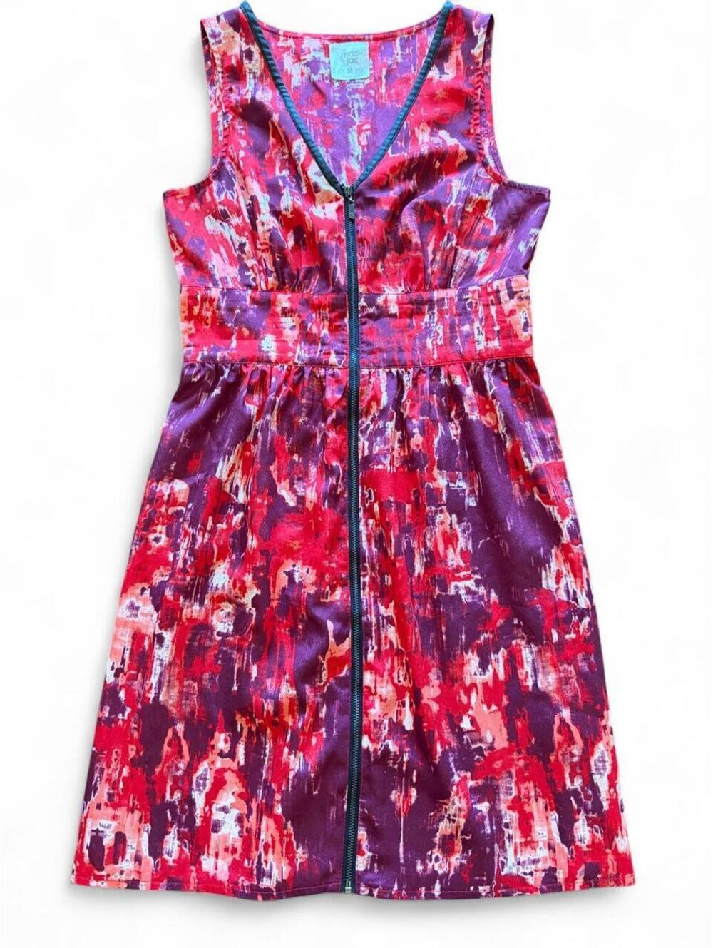 Mac + Jac Sleeveless Front Zip Dress Abstract Watercolor Purple Magenta Size S